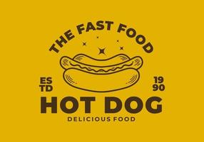 design de ilustração retrô de comida de cachorro-quente em fundo amarelo vetor