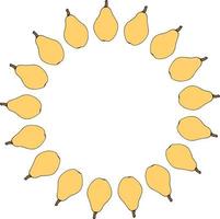 moldura redonda com peras amarelas sobre fundo branco. imagem vetorial. vetor
