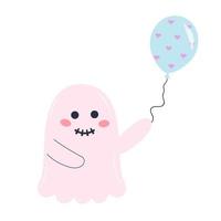 fantasma rosa fofo com balão. personagem de halloween isolado no fundo branco. vetor