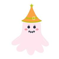lindo fantasma rosa em um chapéu. personagem de halloween isolado no fundo branco. vetor
