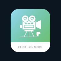 câmera filme câmera de vídeo amor valentine botão de aplicativo móvel versão android e ios glifo vetor