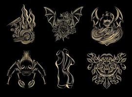 conjunto de elementos de design de tatuagem. torso feminino, aranha, rosas e morcego. tatuagem vetor