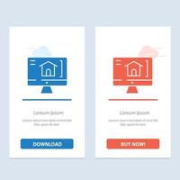 computador casa casa azul e vermelho baixe e compre agora modelo de cartão de widget da web vetor