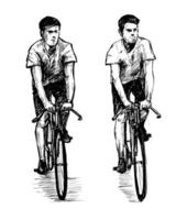 esboço de homens montando bicicletas de engrenagem fixa vetor