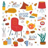 hygge time outono e inverno conjunto ilustração vetorial vetor