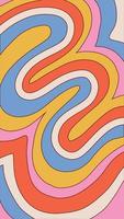 Ilustração em vetor de 1960 com linhas de arco-íris groovy líquidas. Estilo vintage hippie dos anos 70. fundo retrô psicodélico para pôster de tela 4k, cartão-presente, camiseta, artigos de papelaria. ilustração vetorial de contorno.