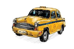 esboço colorido de um velho táxi vetor
