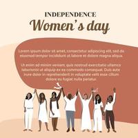 dia da mulher da independência. mulheres de mãos dadas. meninas com roupas brancas. cartão de felicitações, pôster, banner em estilo simples. vetor