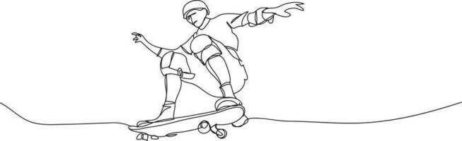ilustração de desenho de linha de skate. vetor