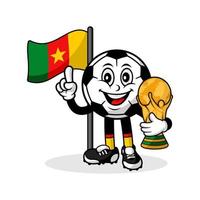 mascote cartoon futebol bandeira camarões com troféu vencedor do mundo vetor