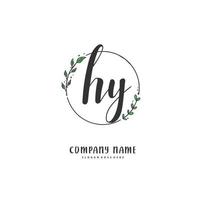 hy caligrafia inicial e design de logotipo de assinatura com círculo. logotipo manuscrito de design bonito para moda, equipe, casamento, logotipo de luxo. vetor