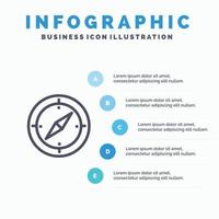 modelo de infográficos azul de bússola de direção de navegação modelo de ícone de linha de vetor de 5 passos