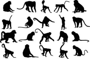 o conjunto de coleção de silhueta de macaco vetor