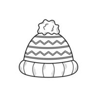 chapéu de malha quente e aconchegante desenhado à mão. estilo de desenho doodle. ilustração vetorial isolada no fundo branco. vetor