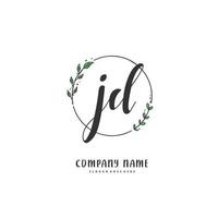 jd manuscrito inicial e design de logotipo de assinatura com círculo. logotipo manuscrito de design bonito para moda, equipe, casamento, logotipo de luxo. vetor