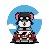 rato fofo dirigindo um carro de corrida vetor