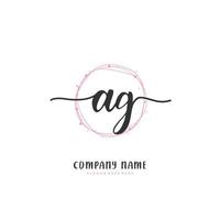 ag caligrafia inicial e design de logotipo de assinatura com círculo. logotipo manuscrito de design bonito para moda, equipe, casamento, logotipo de luxo. vetor