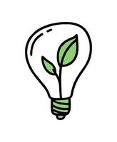 uma lâmpada com um broto verde. conceito de co2 de mudança climática. reciclando. doodle isolado de vetor