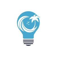 lâmpada de lâmpada abstrata com design de logotipo de palmeira. símbolo de inovação de viagens de natureza. projeto de conceito de turismo e viagens. vetor