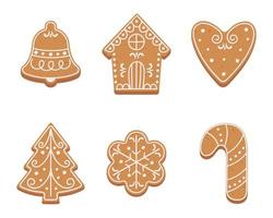 conjunto de biscoitos de gengibre de natal em estilo cartoon plana. ilustração vetorial isolada no fundo branco vetor