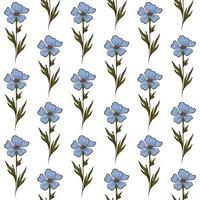 fundo sem costura de vetor branco com flores silvestres de linho azul claro