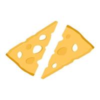 pedaços de queijo holandês com buracos. fatias de queijo saboroso em forma triangular, isoladas no fundo branco. alimentos orgânicos saudáveis. ilustração vetorial de desenho animado vetor