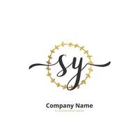 sy caligrafia inicial e design de logotipo de assinatura com círculo. logotipo manuscrito de design bonito para moda, equipe, casamento, logotipo de luxo. vetor