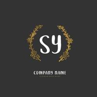 sy caligrafia inicial e design de logotipo de assinatura com círculo. logotipo manuscrito de design bonito para moda, equipe, casamento, logotipo de luxo. vetor