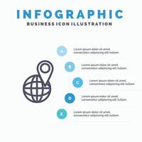 ícone de linha mundial do mapa de localização global com fundo de infográficos de apresentação de 5 etapas vetor