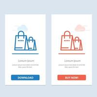bolsa bolsa loja de compras azul e vermelho baixe e compre agora modelo de cartão de widget da web vetor