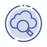 ícone de linha pontilhada azul de pesquisa de pesquisa em nuvem vetor