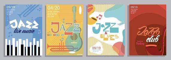 conjunto de pôsteres de jazz com tipografia, instrumentos musicais vetor