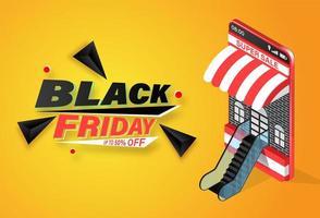 Black friday compras online em banner para celular vetor