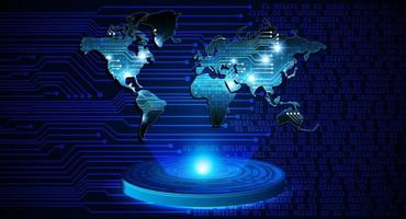 projetor holográfico de mapa do mundo moderno em fundo de tecnologia vetor