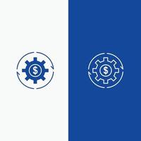 ganhos de capital de receita ganham dinheiro linha de lucro e glifo ícone sólido linha de banner azul e gly vetor