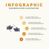 aperto de mão feito ok infográficos de ícone sólido de negócios fundo de apresentação de 5 passos vetor