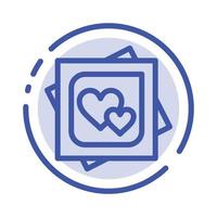 cartão coração amor proposta de cartão de casamento linha pontilhada azul ícone de linha vetor