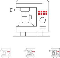 máquina elétrica de café em casa conjunto de ícones de linha preta em negrito e fino vetor