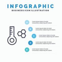 ícone de linha de termômetro de medidor de temperatura de temperatura com fundo de infográficos de apresentação de 5 etapas vetor