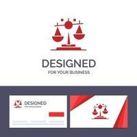 cartão de visita criativo e modelo de logotipo equilíbrio lei justiça finanças ilustração vetorial vetor