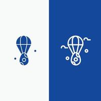 linha de páscoa de balão de orelha de ovo e ícone sólido de glifo linha de banner azul e banner azul de ícone sólido de glifo vetor