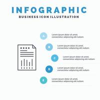 planilha de dados de negócios ícone de linha de relatório de papel de gráfico financeiro com infográfico de apresentação de 5 etapas vetor