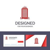 cartão de visita criativo e modelo de logotipo construção ilustração vetorial de torre de arranha-céu de escritório vetor