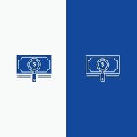 pesquisa de fundo de dinheiro empréstimo linha de dólar e ícone sólido de glifo linha de banner azul e ícone sólido de glifo azul b vetor