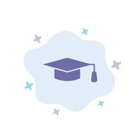 ícone azul de chapéu de formatura de educação acadêmica no fundo da nuvem abstrata vetor