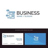 logotipo de negócios azul de saúde de garrafa de tablet e modelo de cartão de visita design frontal e traseiro vetor