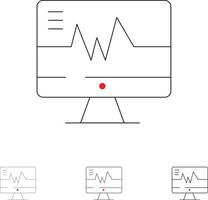 conjunto de ícones de linha preta em negrito e fino batimento cardíaco do hospital médico vetor