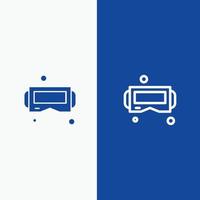 óculos de dispositivo google glass linha inteligente e ícone sólido de glifo linha de banner azul e ícone sólido de glifo bl vetor