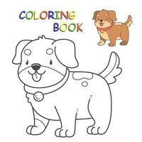 livro de colorir infantil com um cachorrinho. página para colorir com cachorro bonito dos desenhos animados. ilustração vetorial. vetor