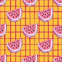 padrão sem emenda de mão desenhada fatias de melancia. papel de parede sem fim de melancias bonitos. cenário de frutas engraçado. vetor